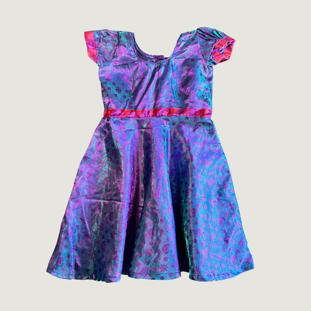 Girls Dress Size 6 Purple Silky Paisley Cultural Bollywood Metallic Boho Fairy